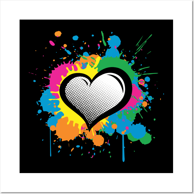 Love Heart Multi Color Paint Splash Splatter Wall Art by fizzyllama